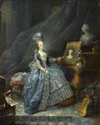 unknow artist Marie Therese of Savoy, Countess of Artois pointing to a portrait of her mother and overlooked by abust of her husband oil painting on canvas